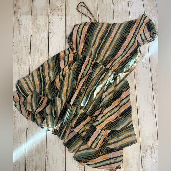 Free People Sleeveless Elongated Stripe Ruffle Minidress size Small - Picture 4 of 11